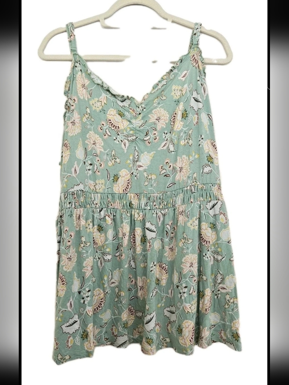 TORRID Super Soft Green Floral Sweetheart Ruched Babydoll Tank Top Plus Size 4